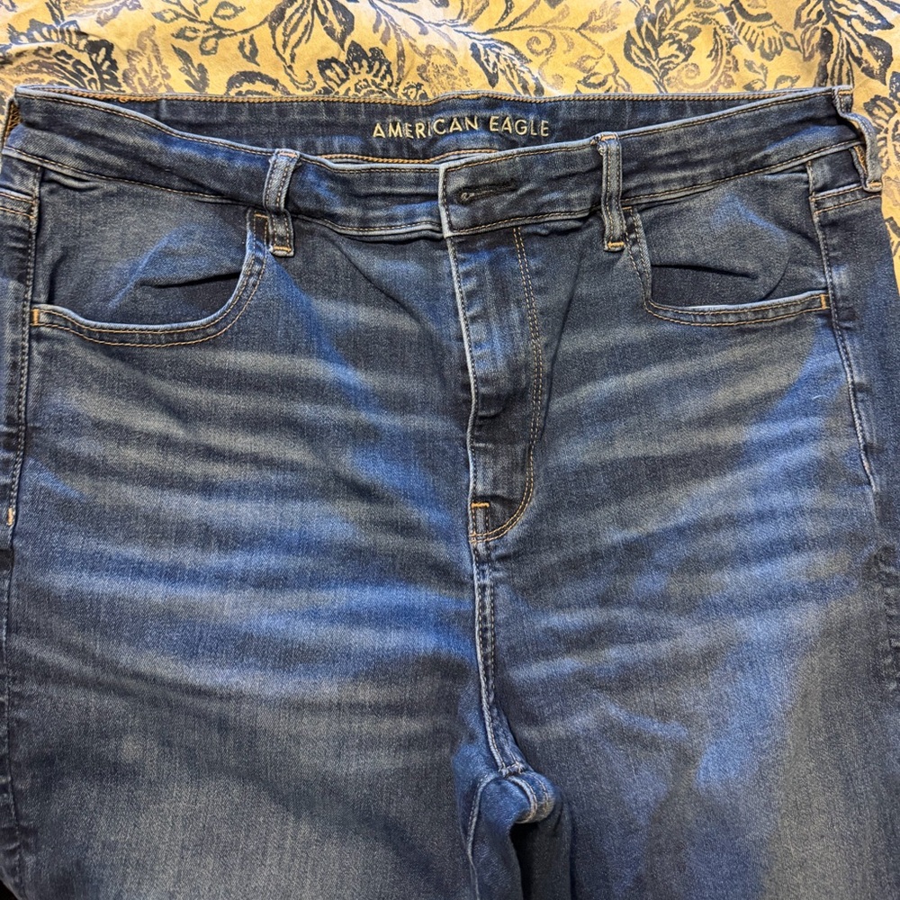 American Eagle Dark Indigo Jeans with Gold Stitching